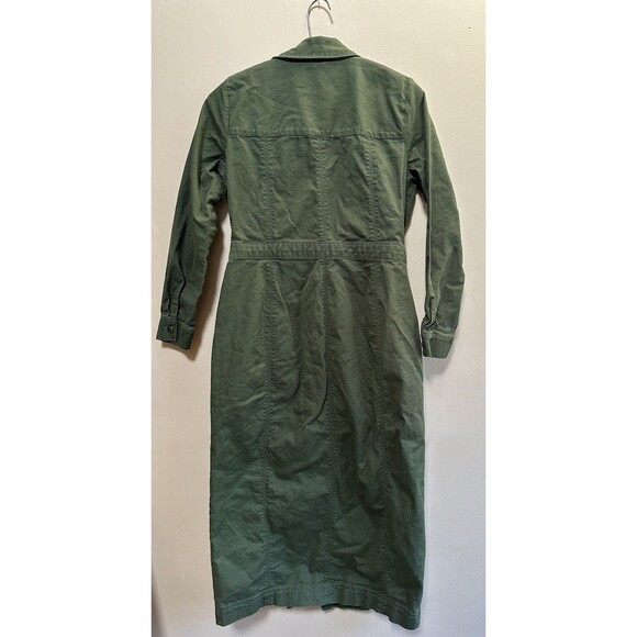 LOFT Twill Snap up 100% Cotton Green Midi Pocket Dress Size 6P Petites Office - Picture 9 of 13